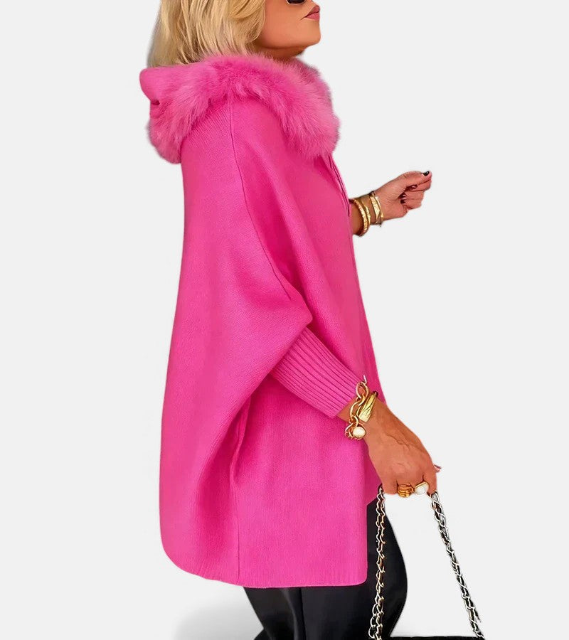 Fur-Trim Hooded Coat, Roomy Fit - view 10