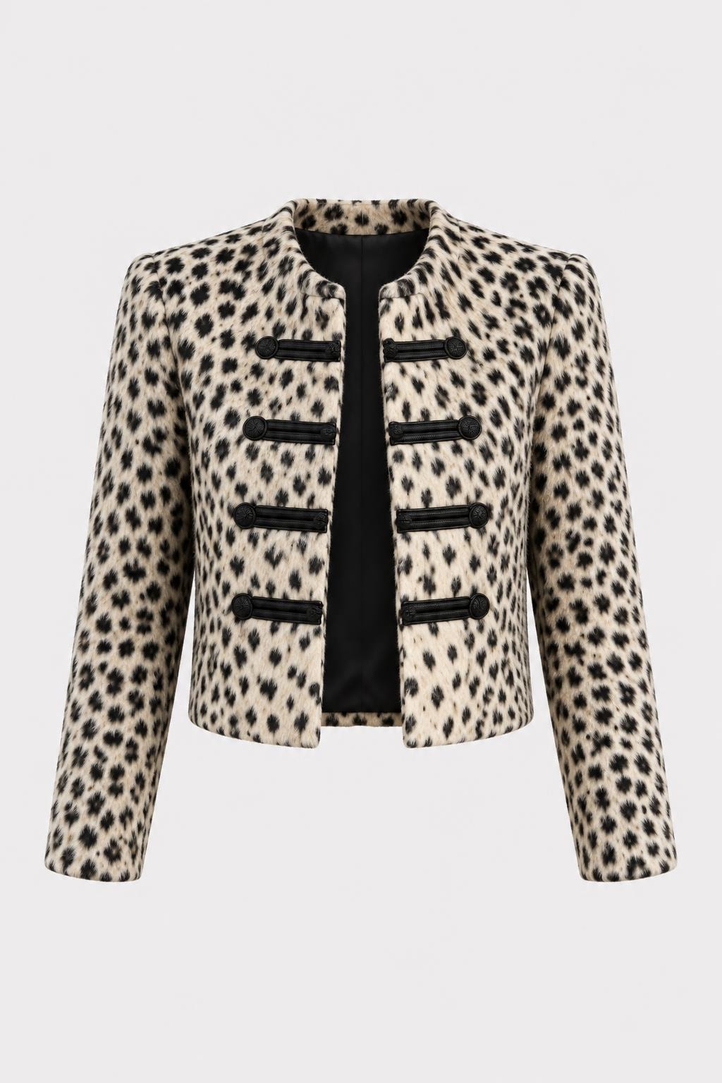 Faux Fur Cropped Jacket With Snow Leopard Print - 1