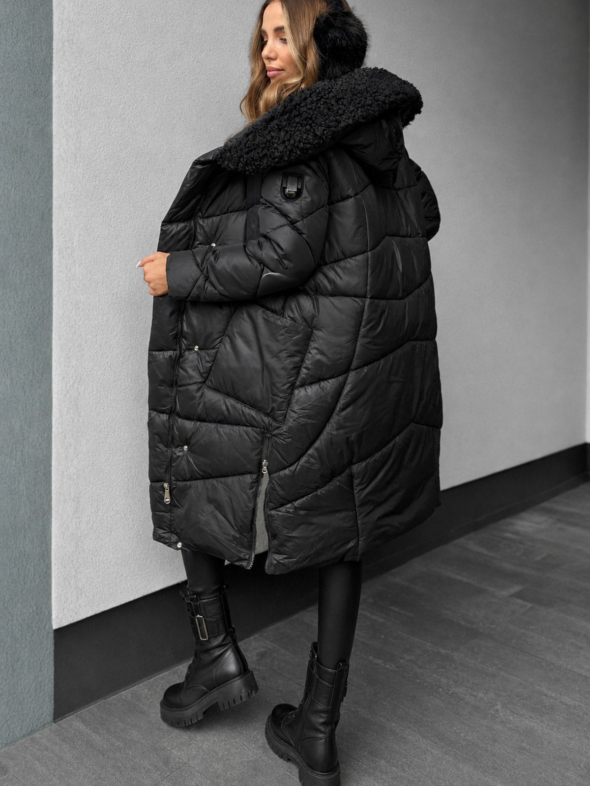 Warm Quilted Hooded Coat With Below Hip Length - 7