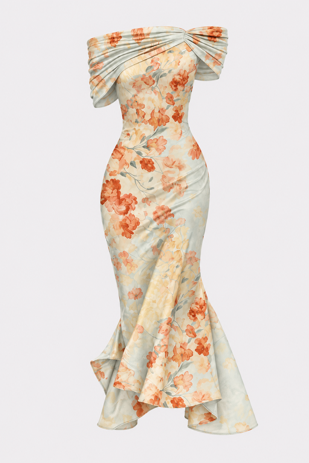 Polyester Midi Dress With Floral Mermaid Cut - 7
