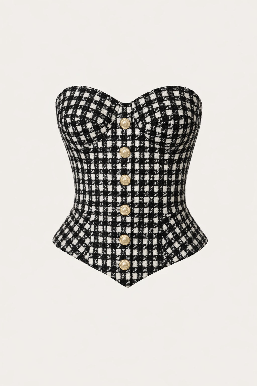 Cotton Blend Tweed Corset with Peplum Waist - 1