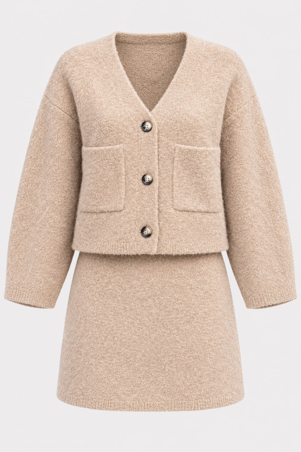 Knit Skirt Set V-Neck Cardigan Miniskirt - 1