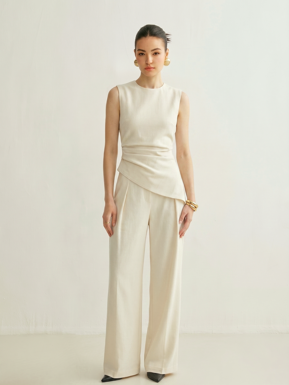 Woven Asymmetric Top & Pleated Pants Set - 7