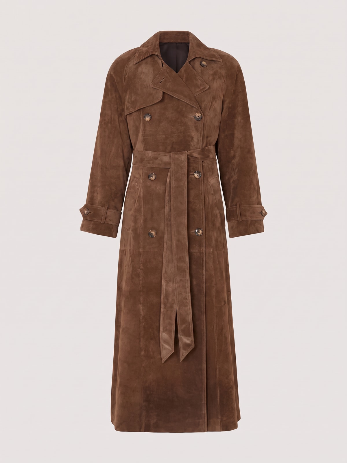 Warm Suede Trench Coat With Belted Waist - 1