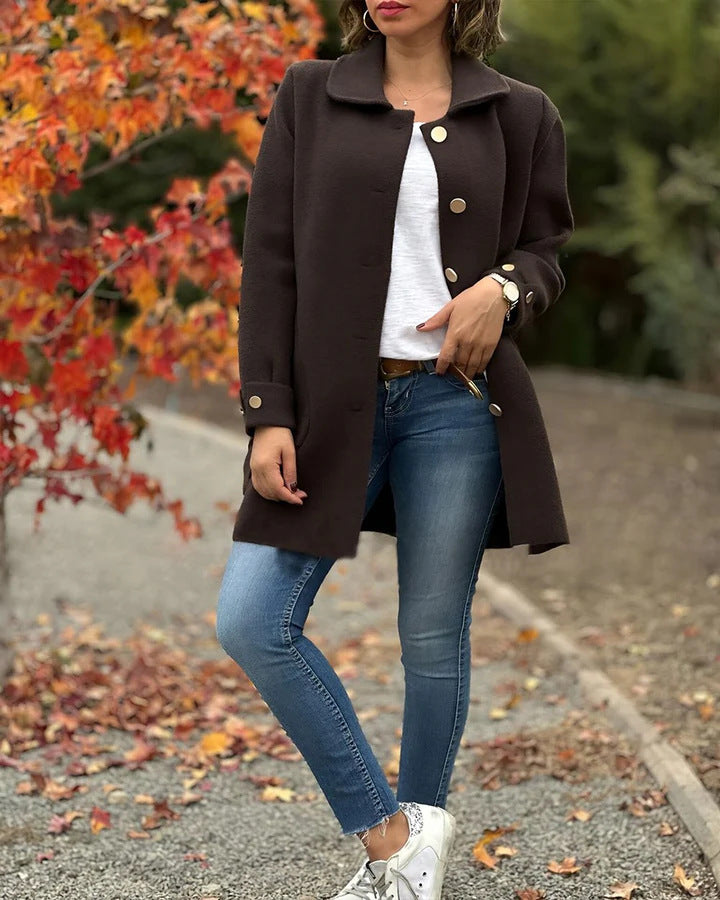 Oversized Buttoned Coat With Patch Pockets - view 6