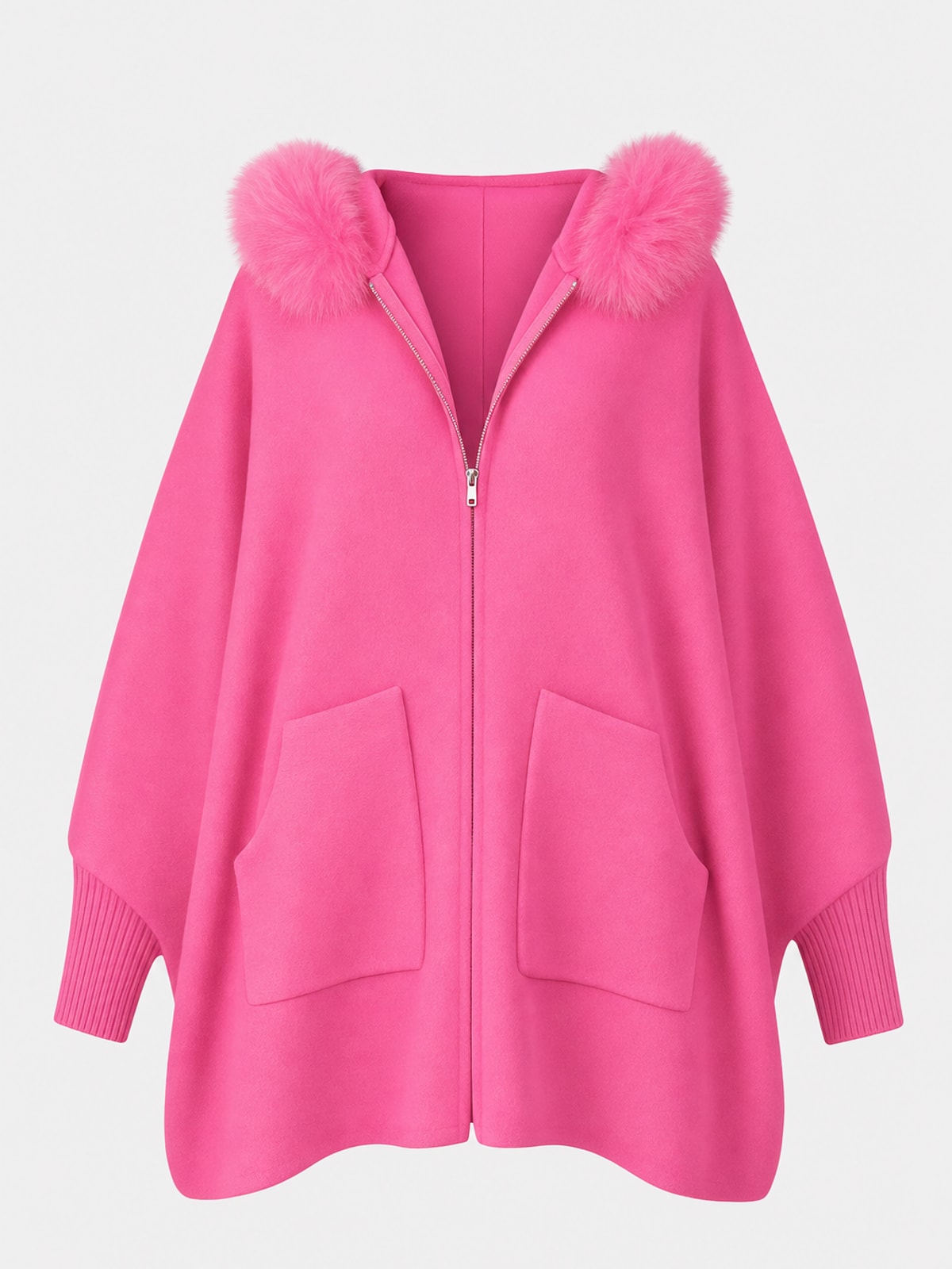 Faux Fur Trim Hooded Coat with Relaxed Fit - 1