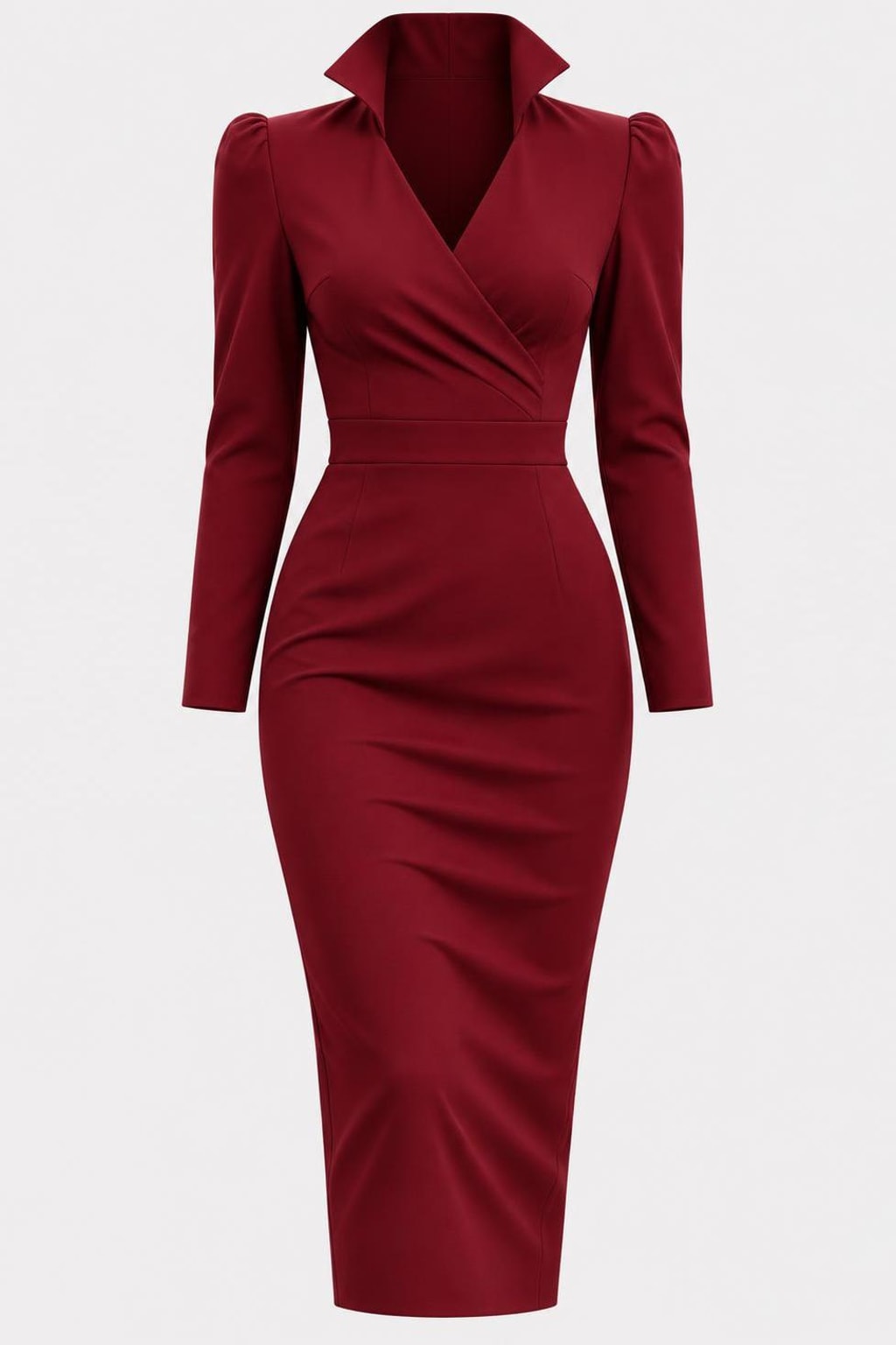 Jersey Wrap Midi Dress With Stand Collar - 1