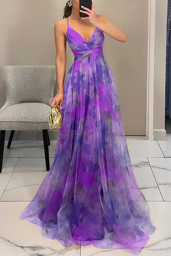Tulle floral maxi dress with cutout waist - view 13