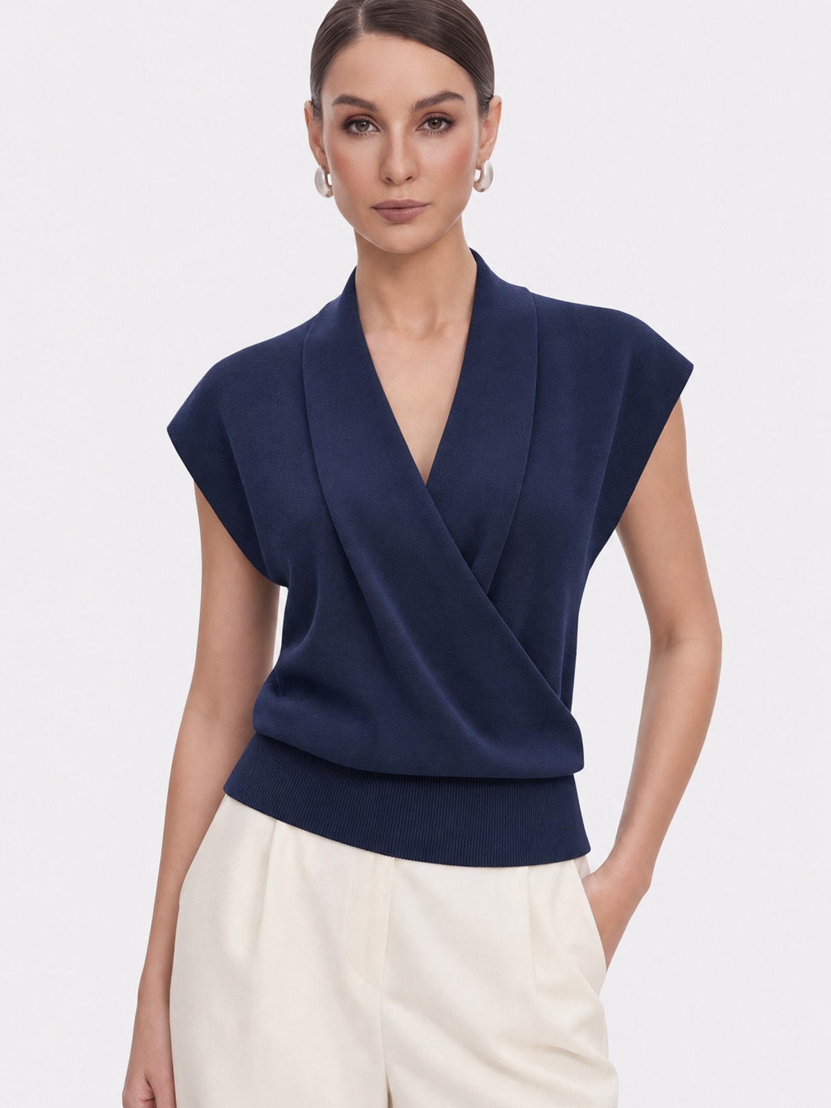 Knit Wrap V-Neck Top - 6