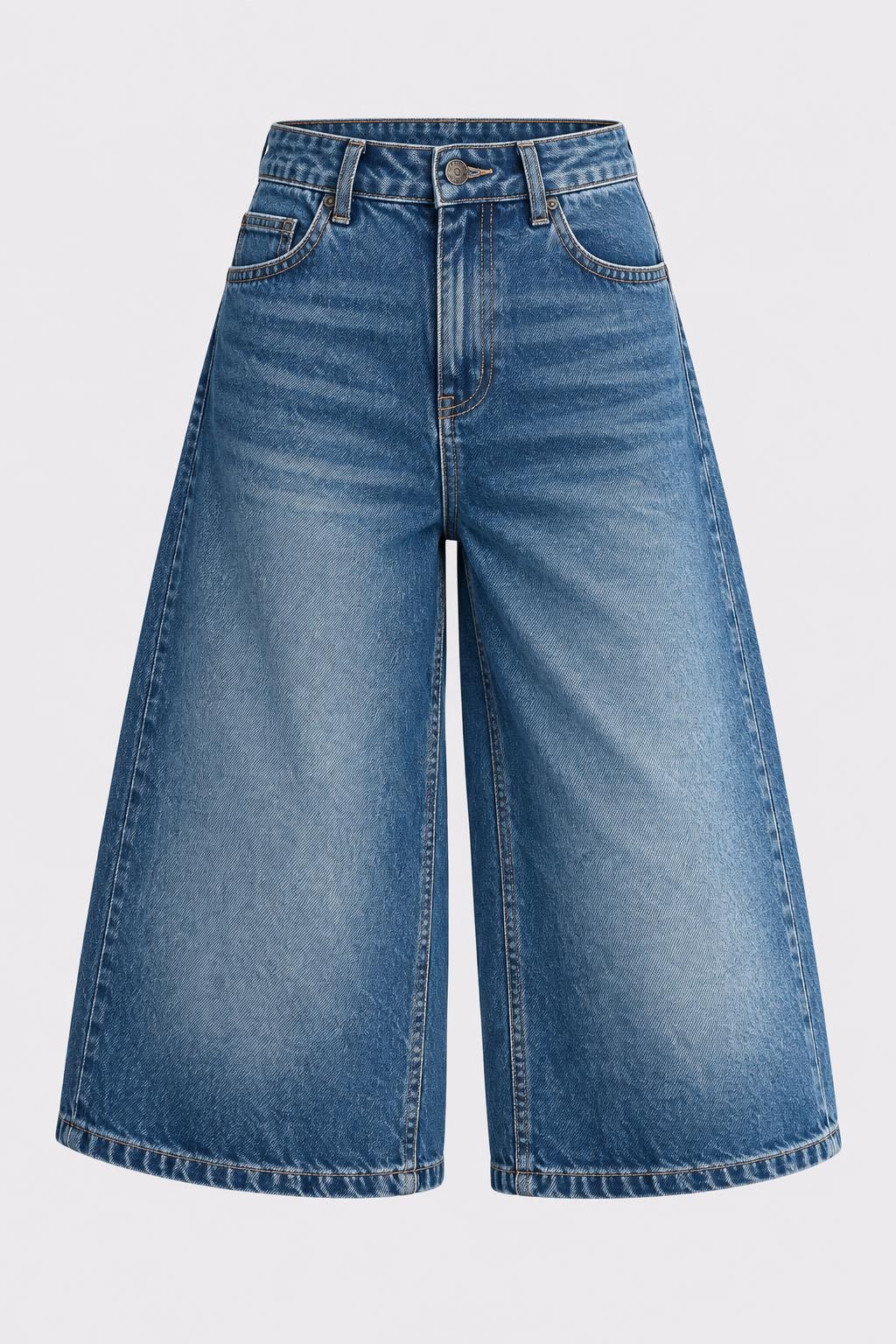 Denim Wide Leg Bermuda Shorts Loose Fit - 1