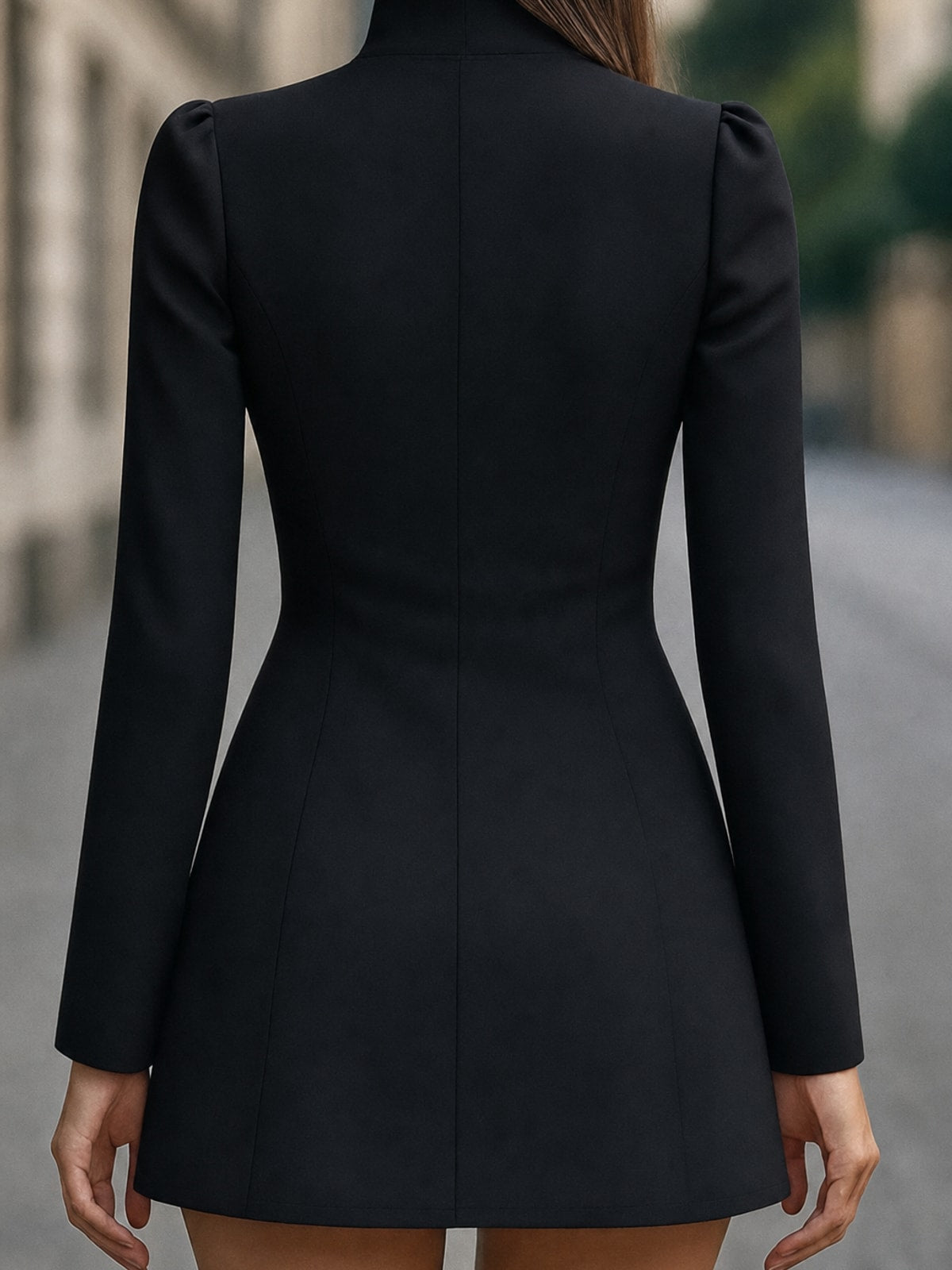 Polyester Stand Collar Long Sleeve Mini Dress - 7