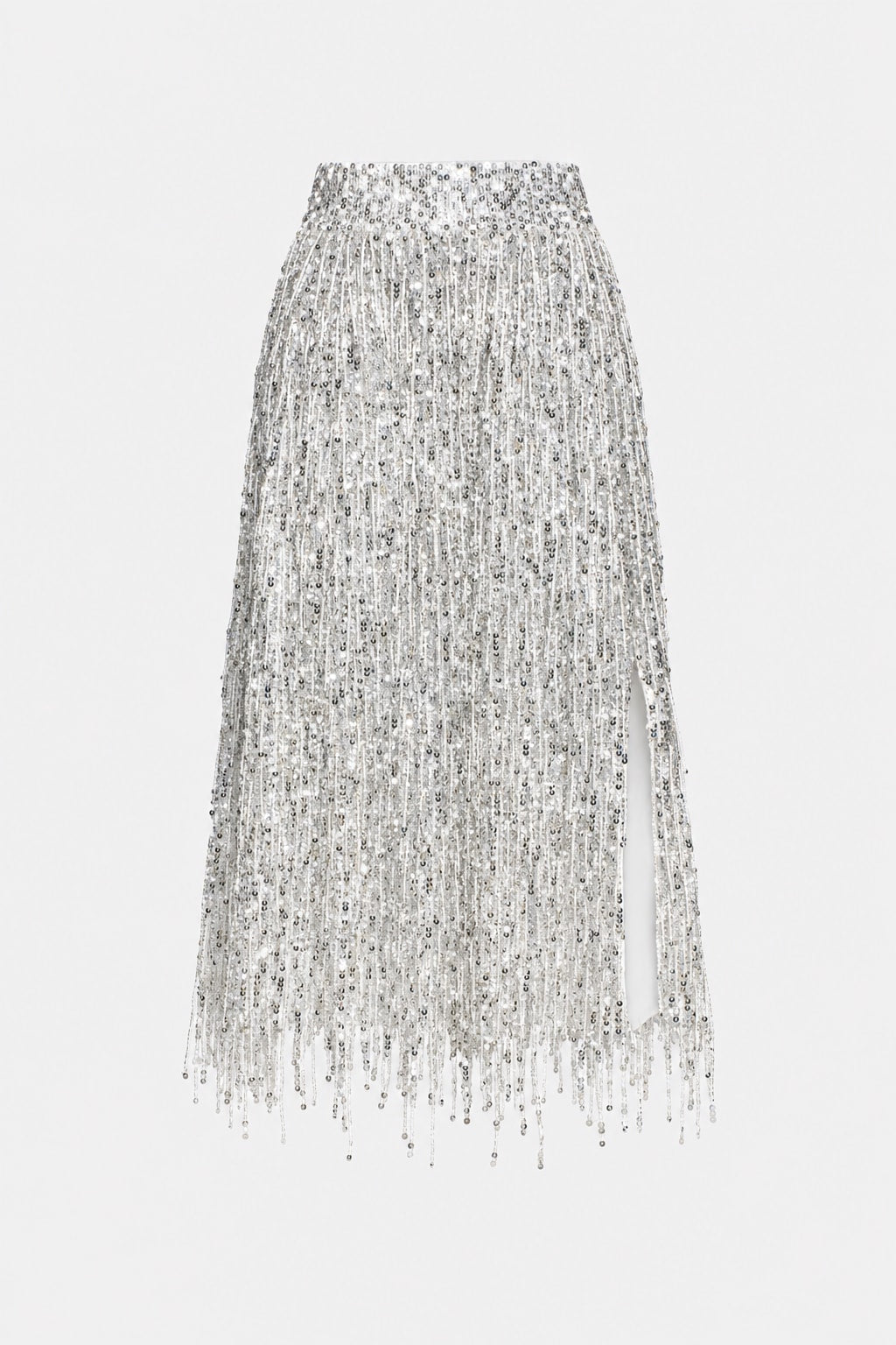 Sequin Midi Skirt with Tassel Fringe - 1