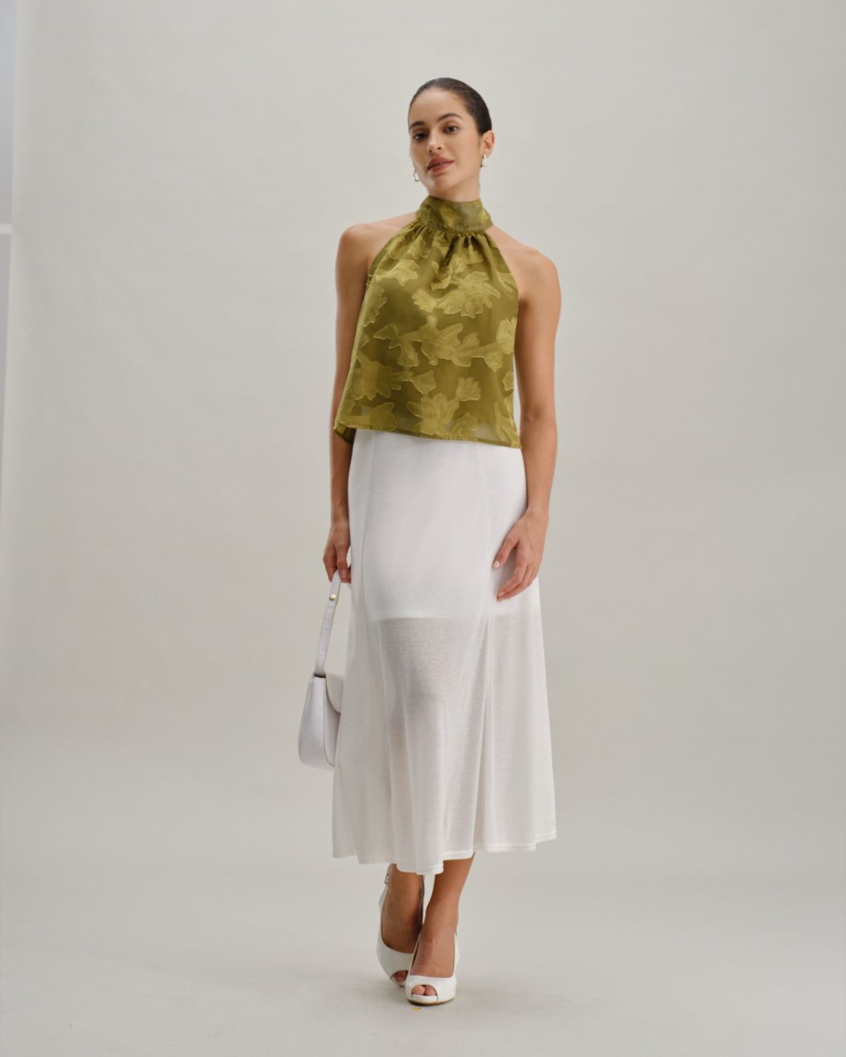 Green Floral Tie-Back Turtleneck Tank Top - view 5