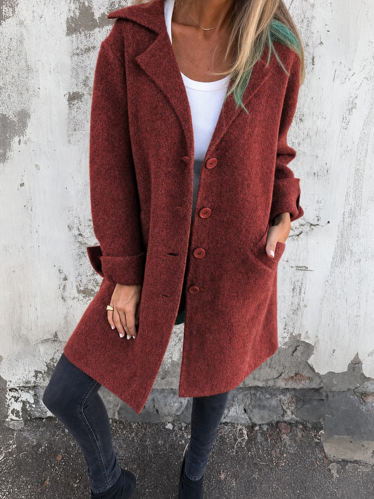 Elegant Tailored Lapel Collar Button Front Coat - 5