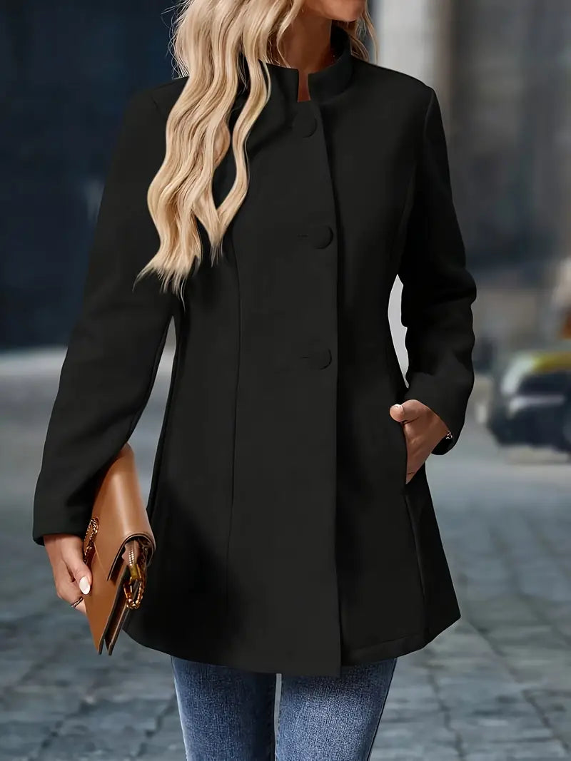 Stand-collar button coat with tailored shape - view 11