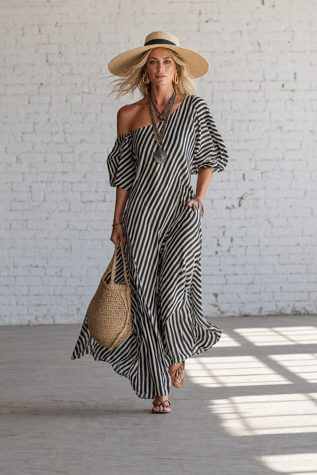 Striped Off-Shoulder Maxi Dress - 2