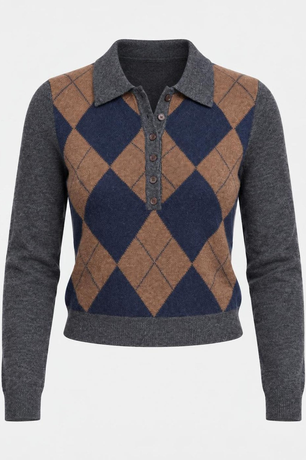 Argyle Knit Polo Sweater - 1