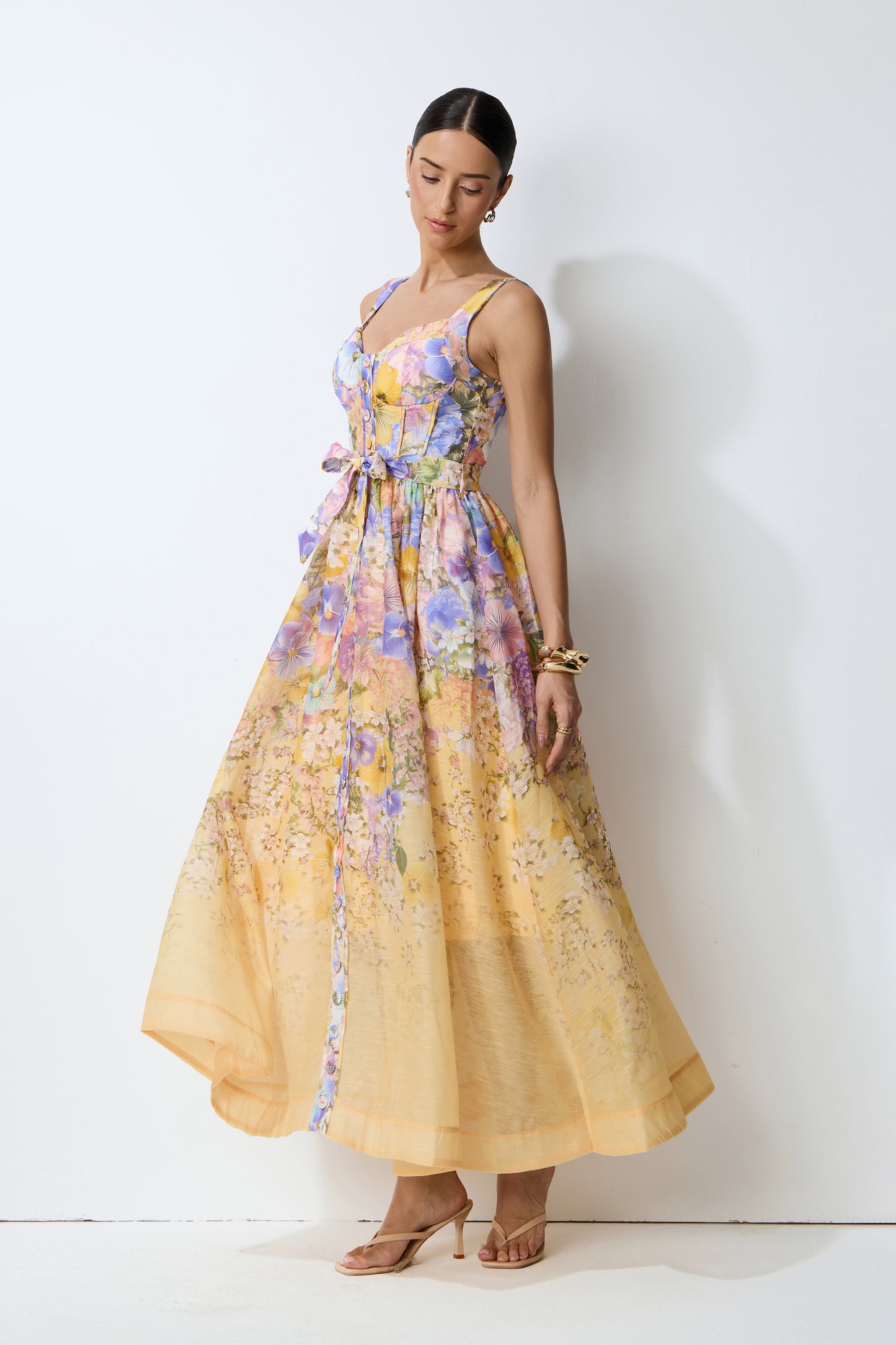 Yellow sweetheart neck corset maxi dress with pockets - view 5