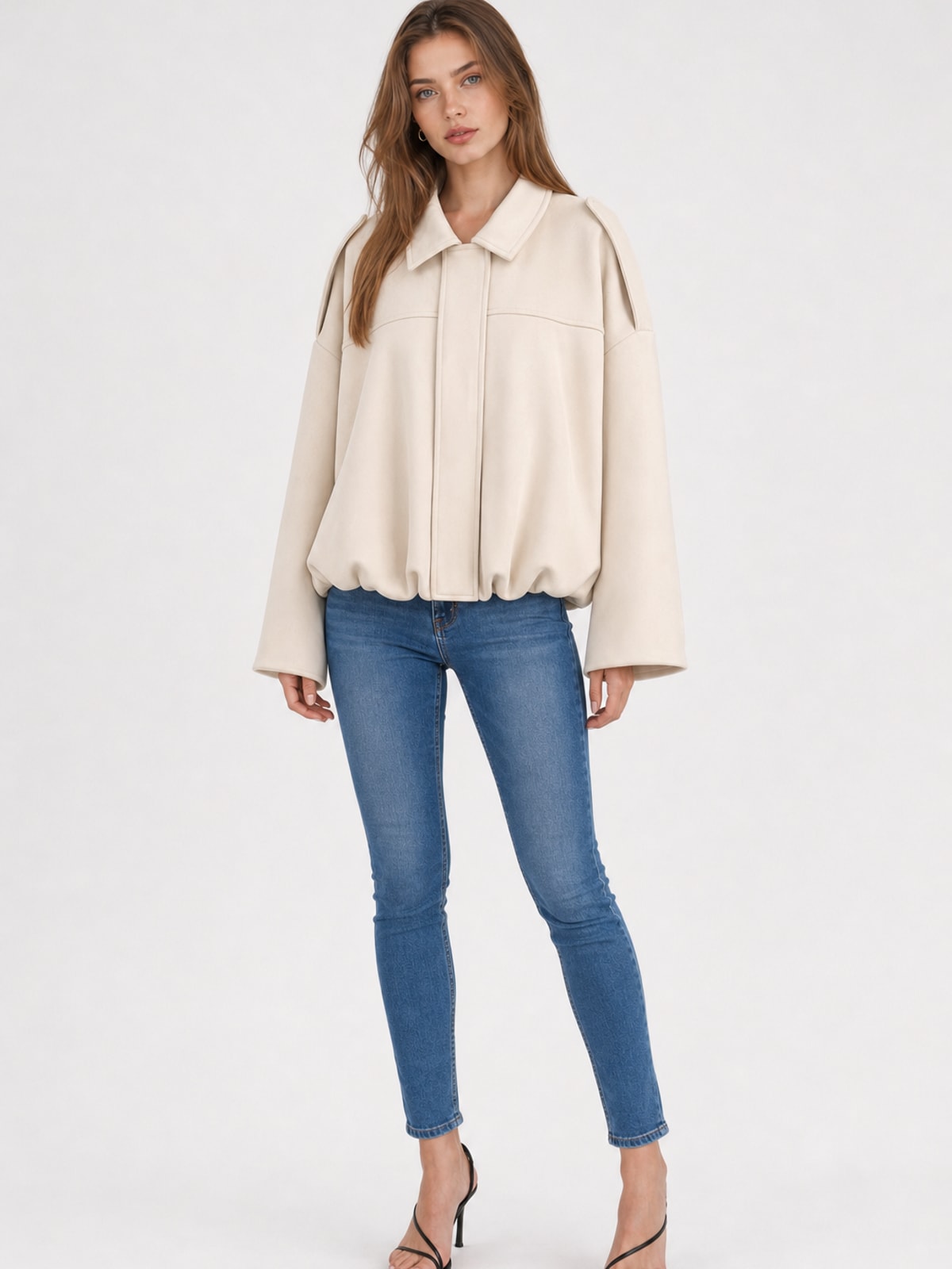 Cozy Faux Suede Oversized Jacket With Pockets - 5