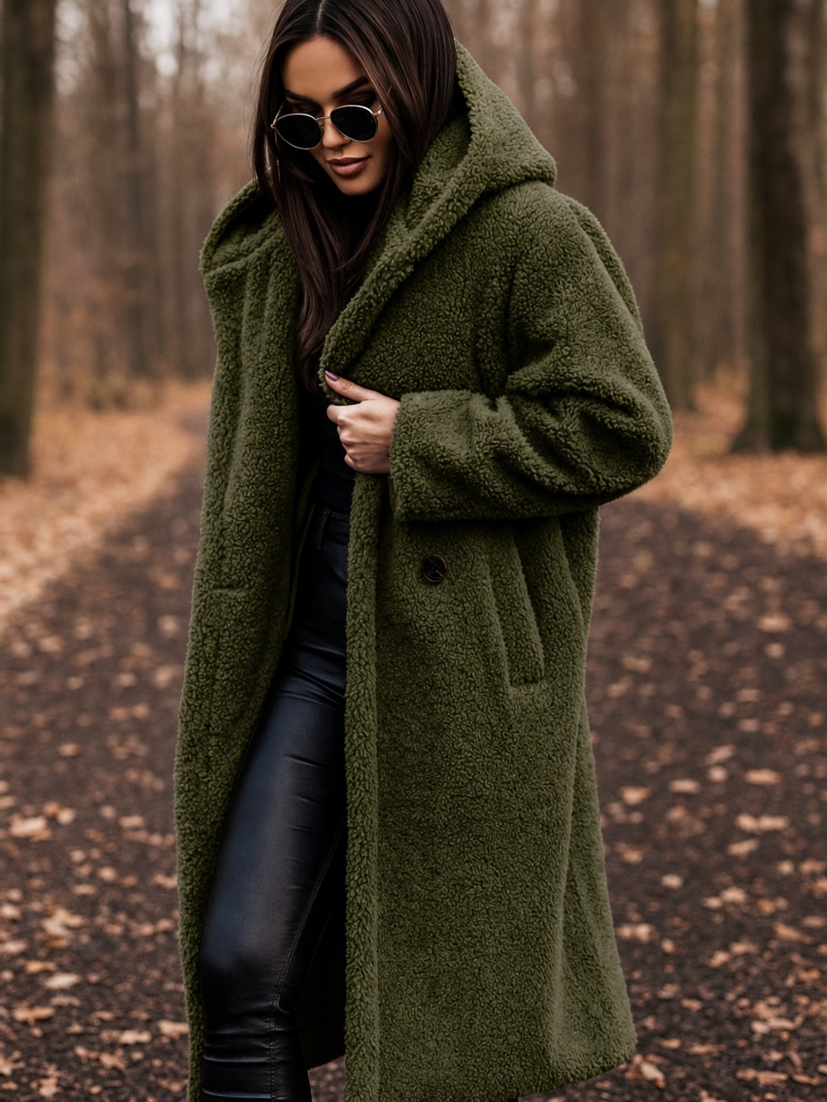 Women's Long Teddy Wool Coat With Hood Cozy Winter Warmth - 4