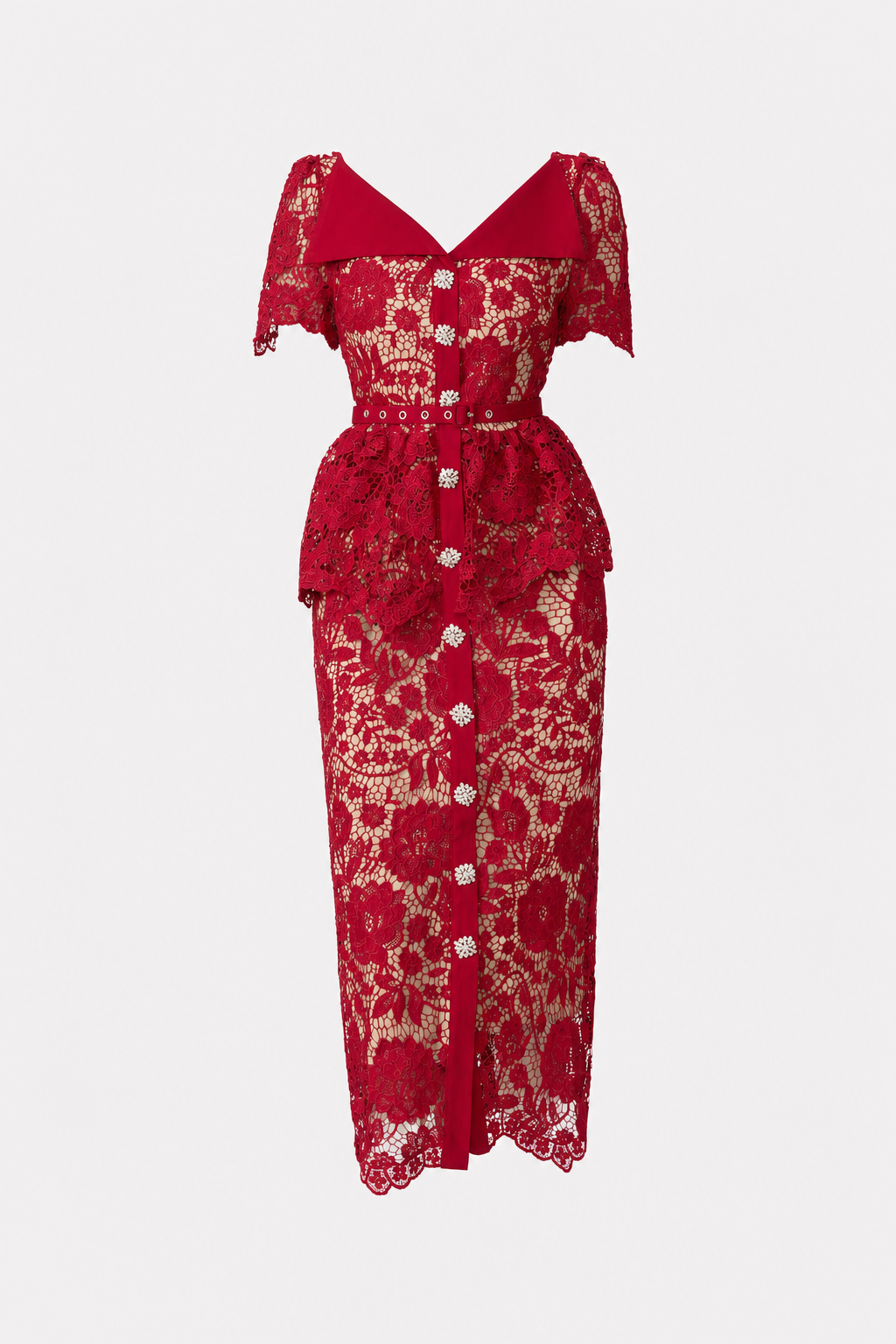 Lace Off-Shoulder Ruffle Sleeve Midi Dress - 1