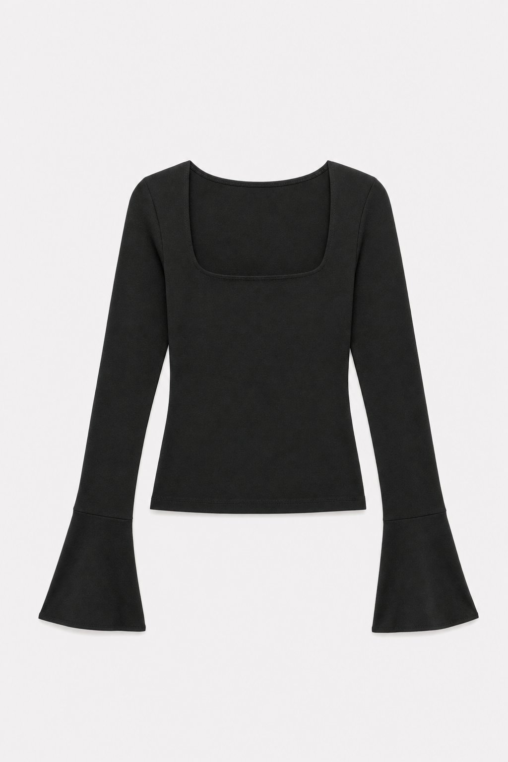 Square Neck Slit Tee Flare Sleeves & Slim Stretch Fit - 1