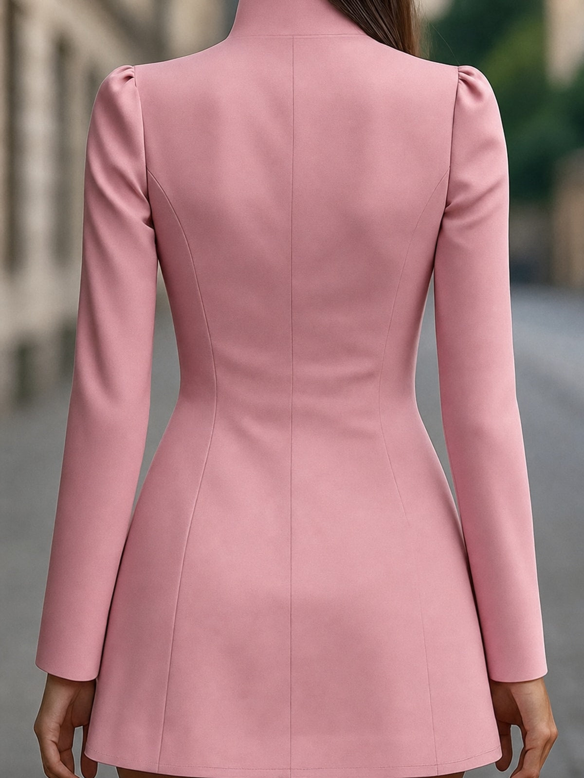 Polyester Stand Collar Long Sleeve Mini Dress - 5