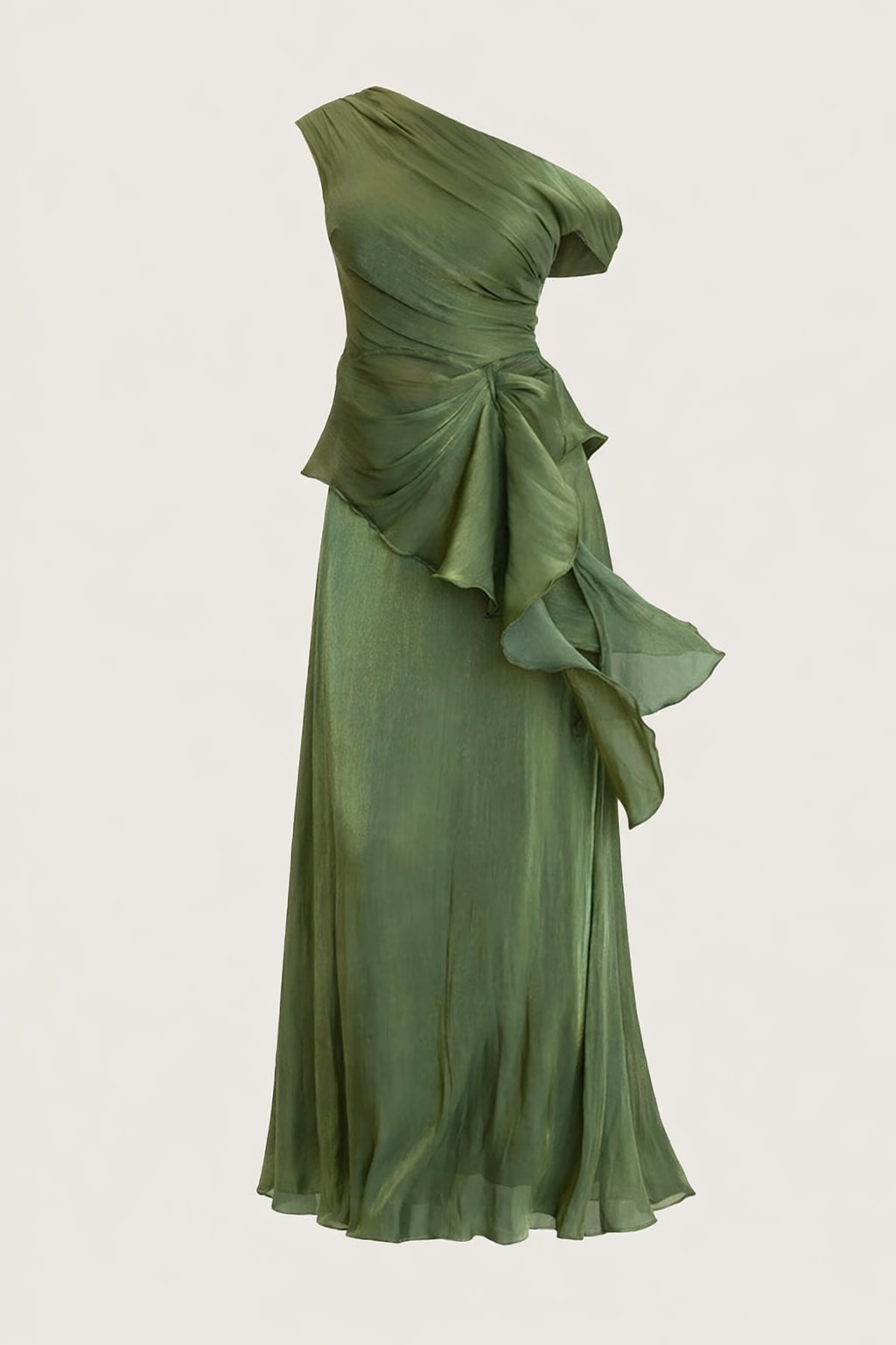 Polyester Set With One-Shoulder Ruched Top & Flare Skirt - 1
