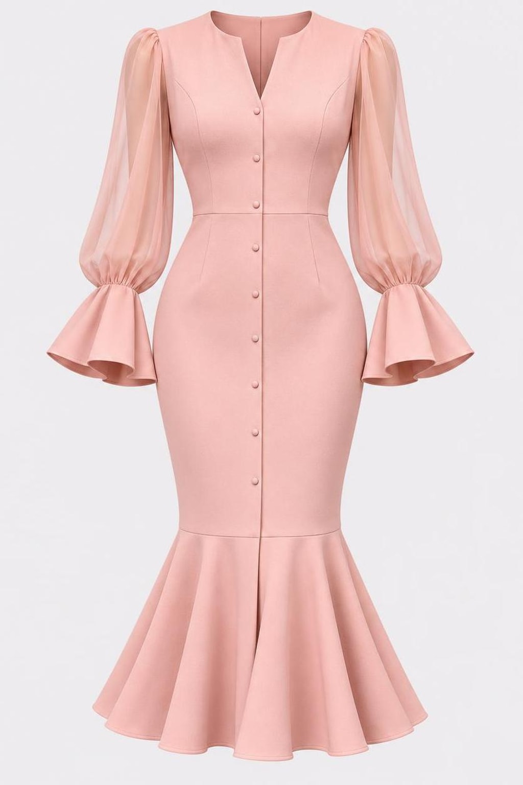 Synthetic Fiber Dress With Bubble Sleeves - 1