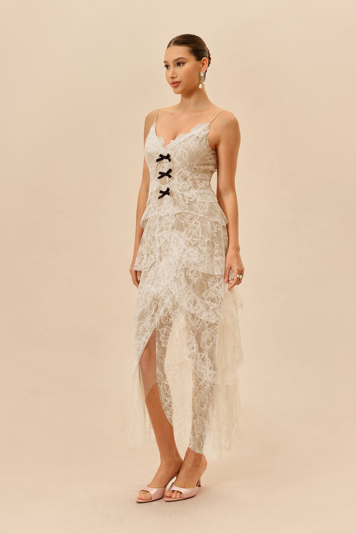 Apricot lace layered-hem maxi dress - view 5