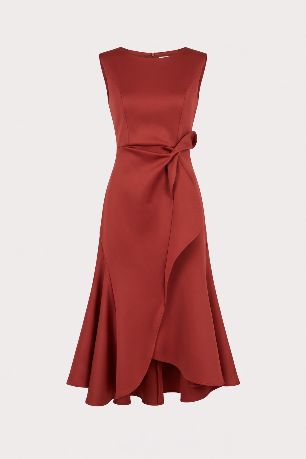 Satin Midi Dress With Asymmetric Draped Detail - 1