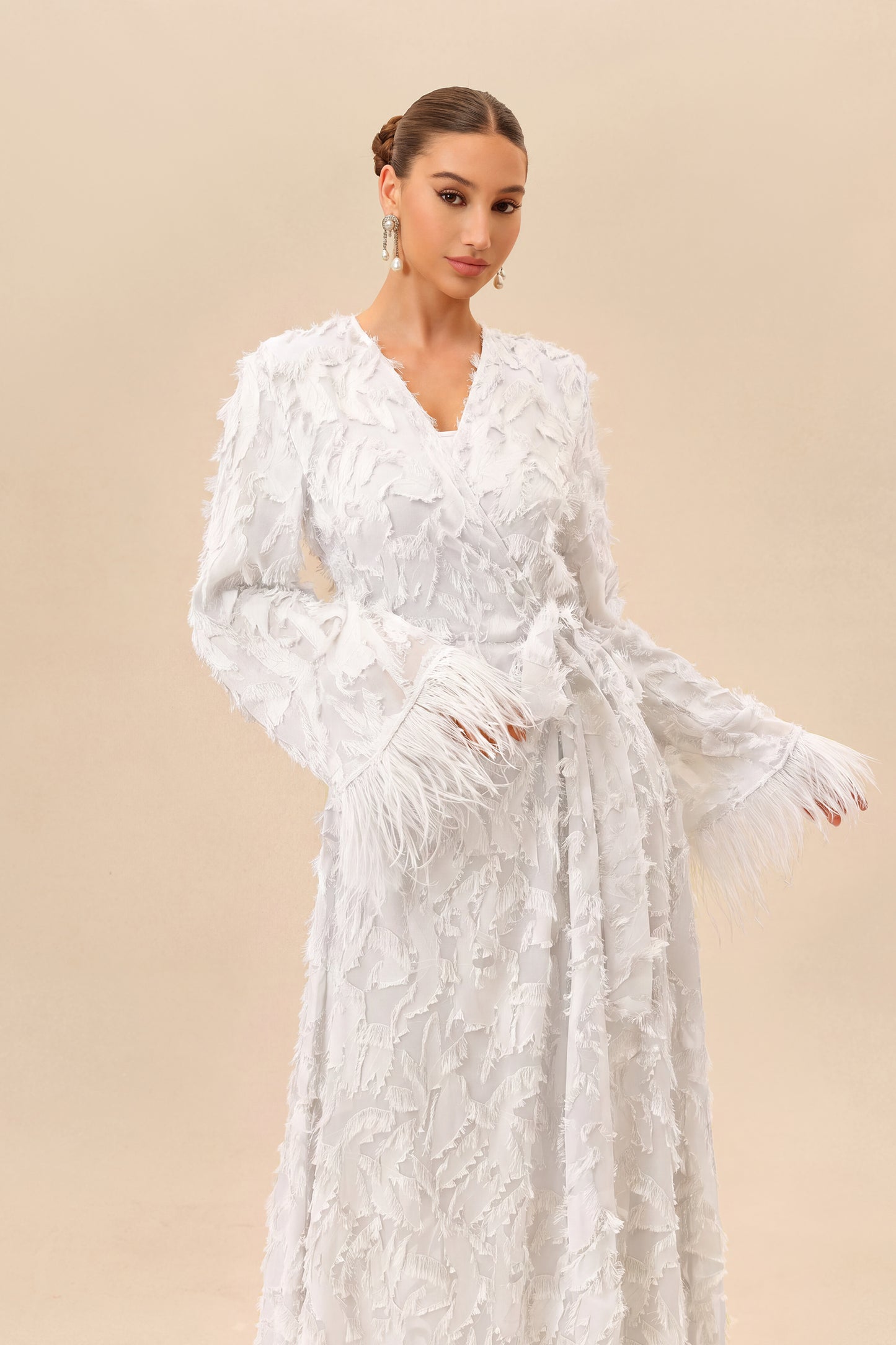 White fringe cuff wrap maxi dress - view 4