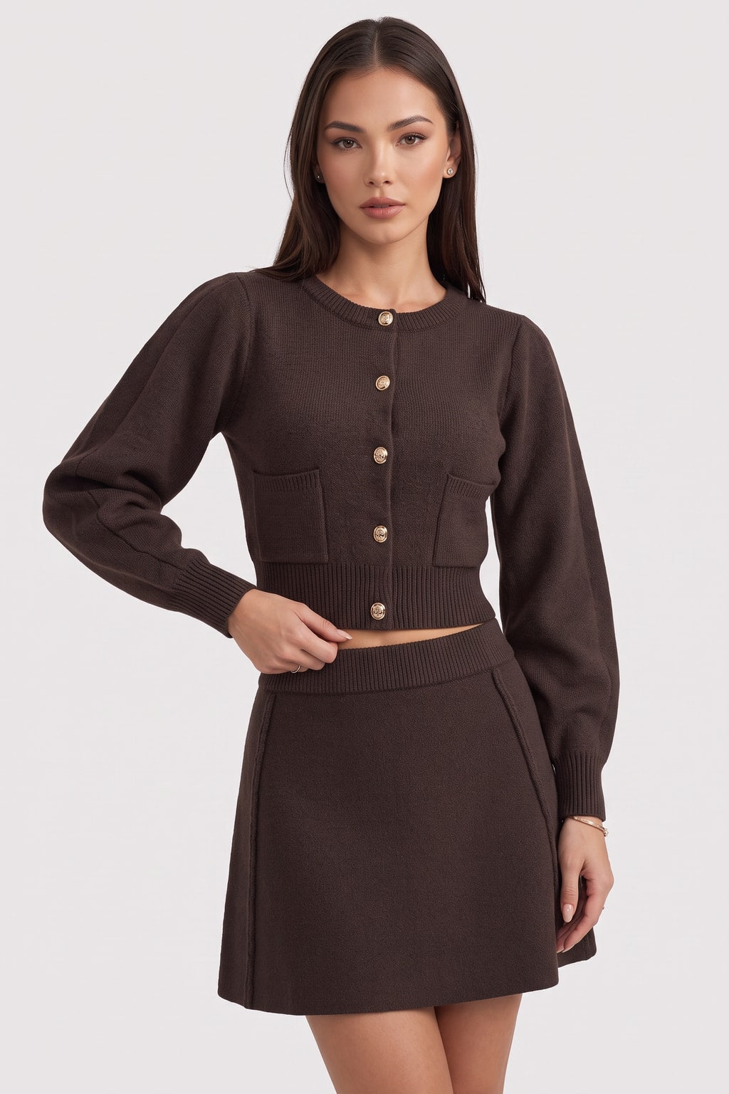 Knit Long Sleeve Top and Skirt Set - 3
