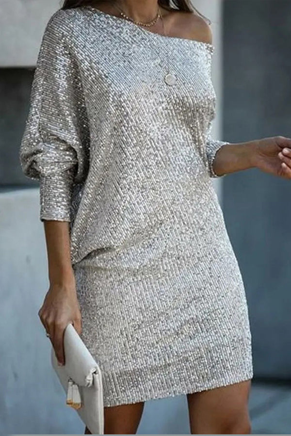 Sequin off-shoulder stretch mini dress - view 9