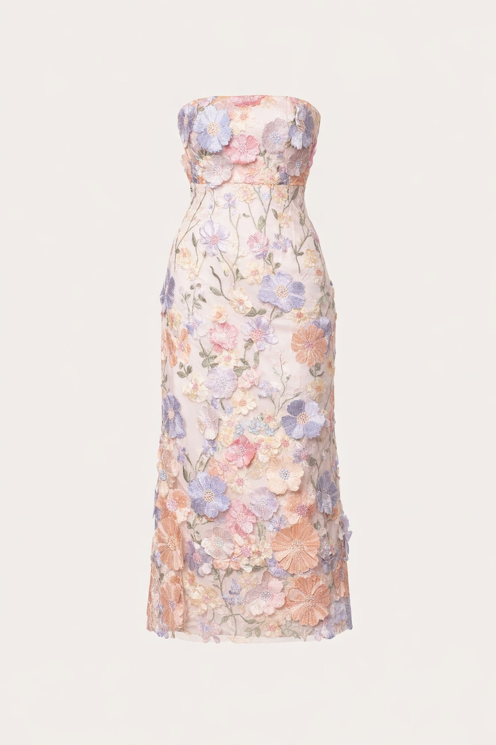 Midi Dress with Strapless Floral Embroidery - 1