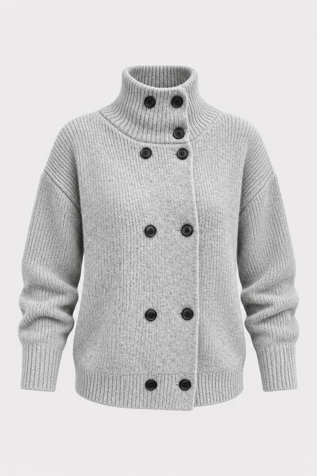 Knit Turtleneck Double-Breasted Cardigan Sweater - 1