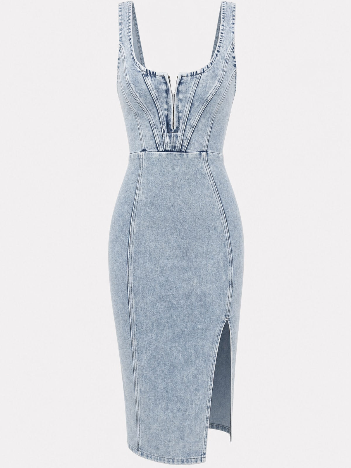 Chic Denim Midi Dress With Adjustable Straps - 1