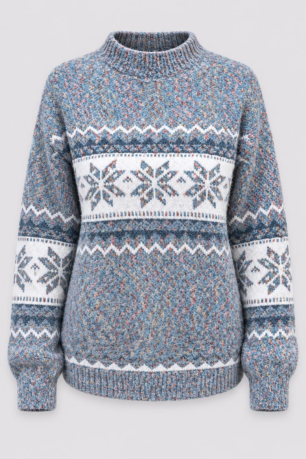 Knit Mock-Neck Sweater With Snowflake Pattern - 1