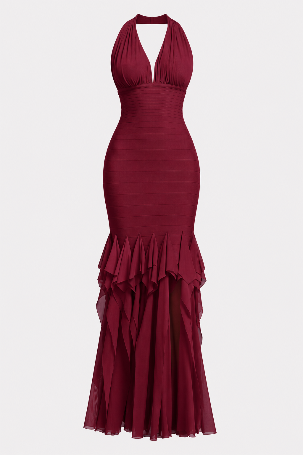 Bandage Maxi Dress Halter V-Neck Ruffled Contour Glamorous - 1
