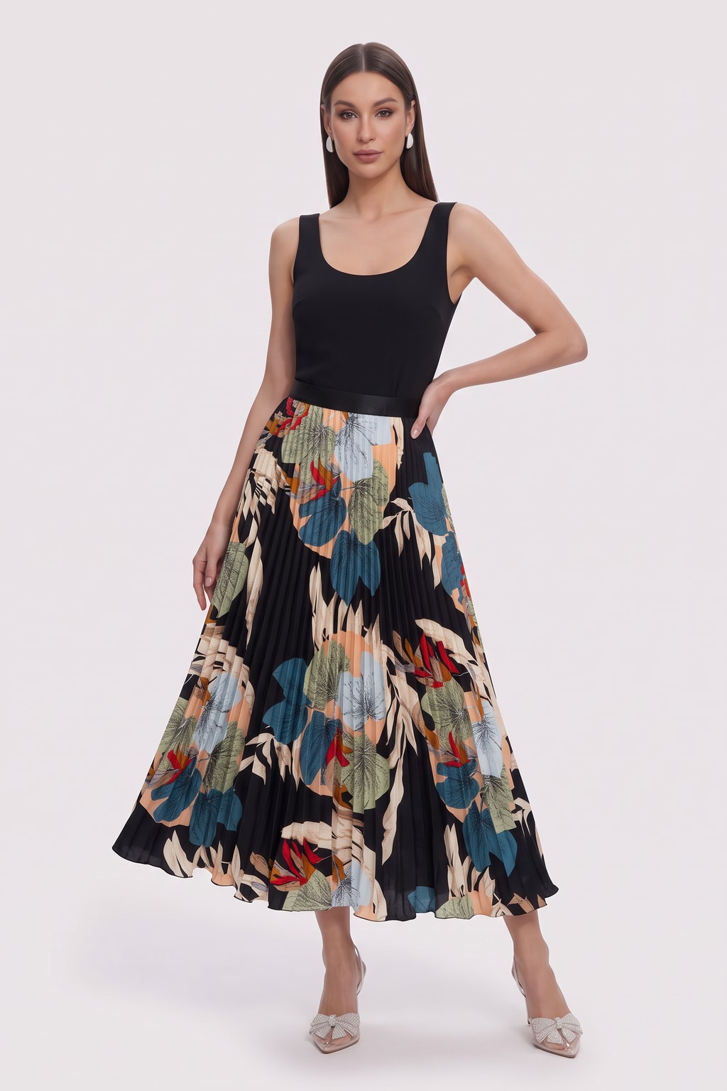 Polyester Skirt Floral Pleated Style - 2
