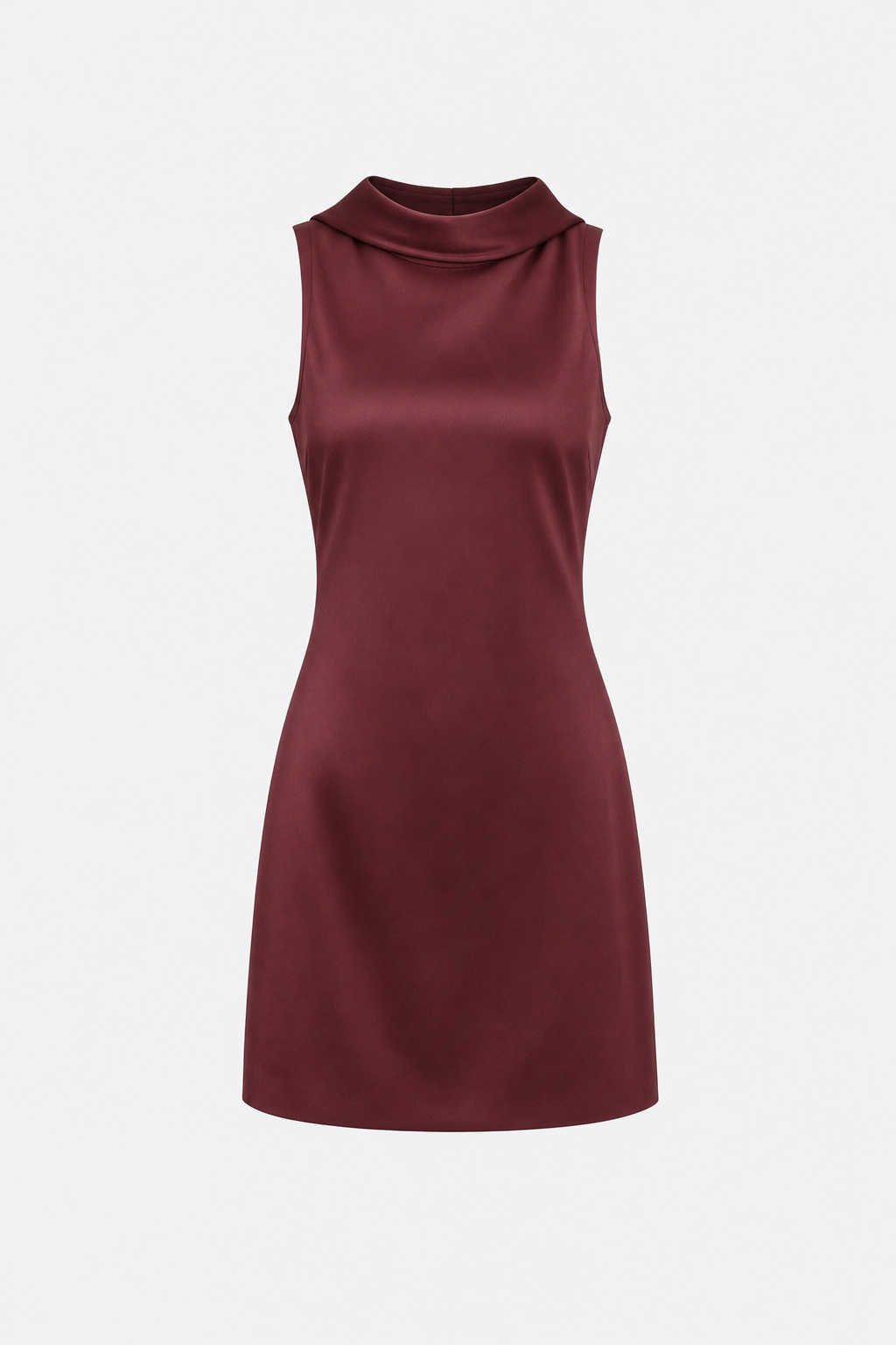 Satin Mini Dress with Backless Cowl Neck in Wine Red - 1