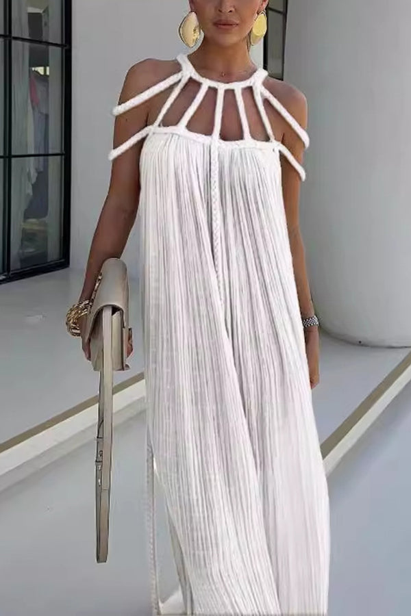 Braided Back Linen Blend Maxi Dress - view 12