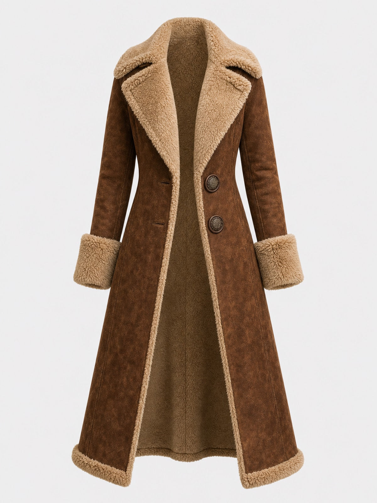 Cozy Faux Suede Long Coat with Faux Fur Lining - 1