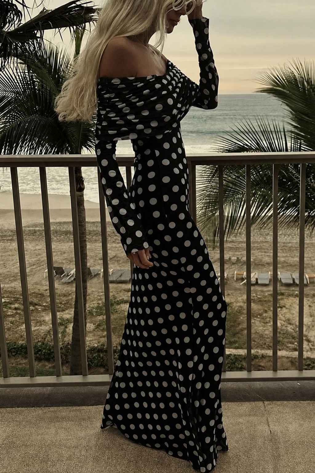 Polka Dot Off-Shoulder Maxi Dress - view 6