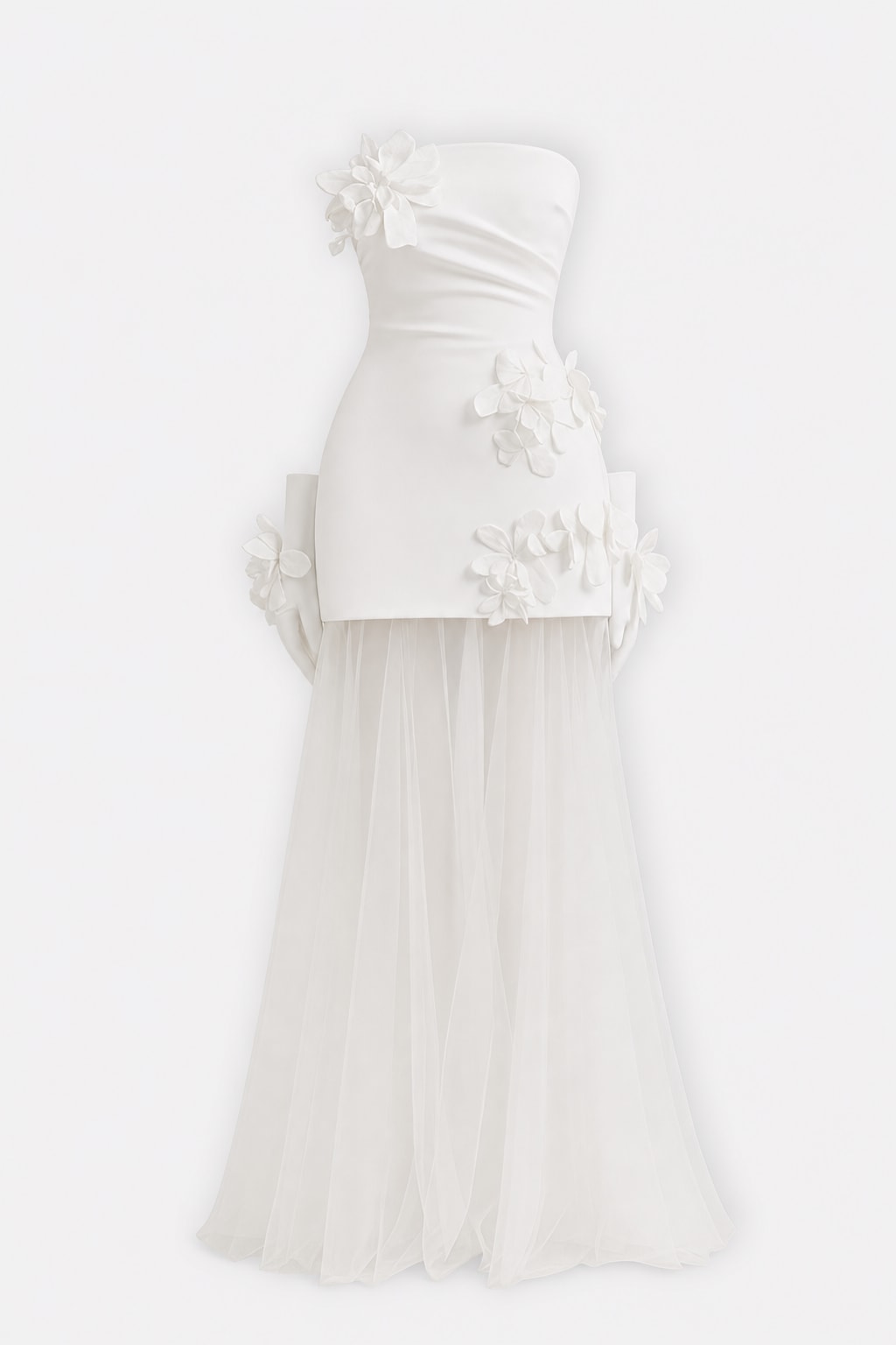 Elegant Strapless Evening Dress With Floral Patchwork - 1