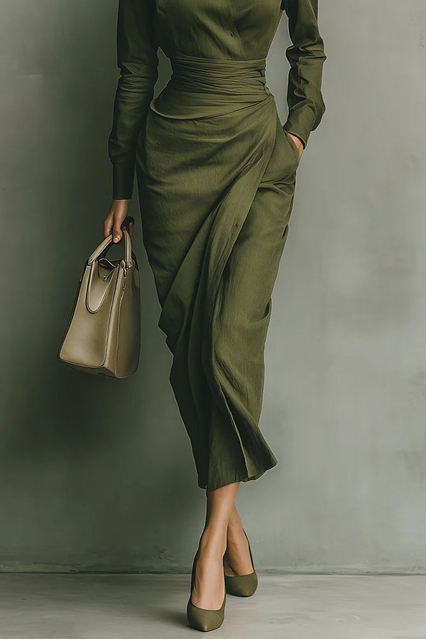 Lapel Midi Dress With Asymmetric Hem - view 5