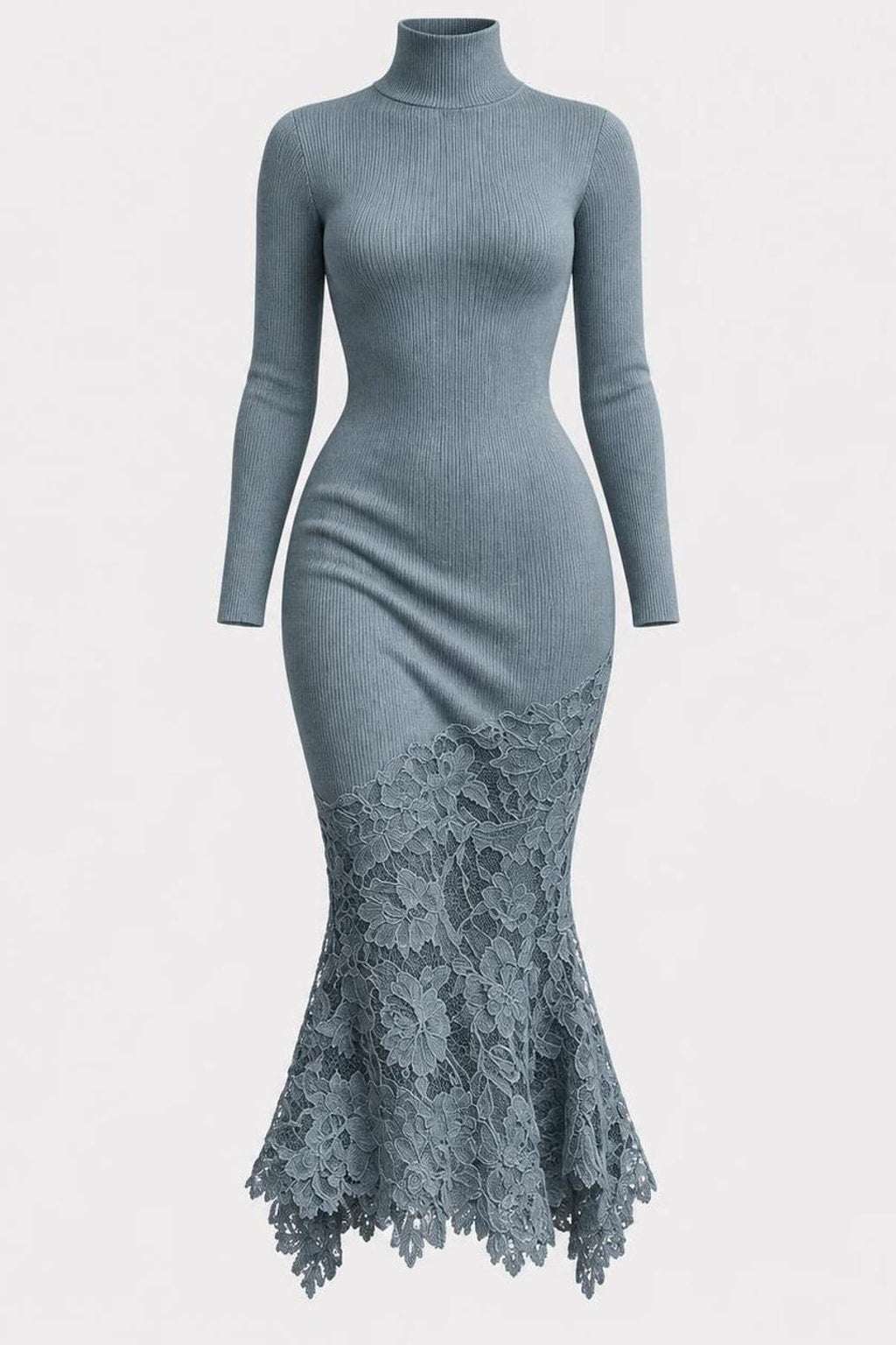Lace High Neck Slim Fit Dress - 1