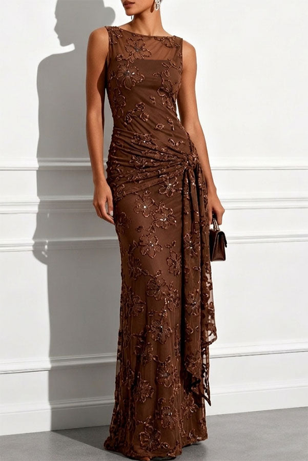 Sequin Jacquard Sheath Gown - view 5