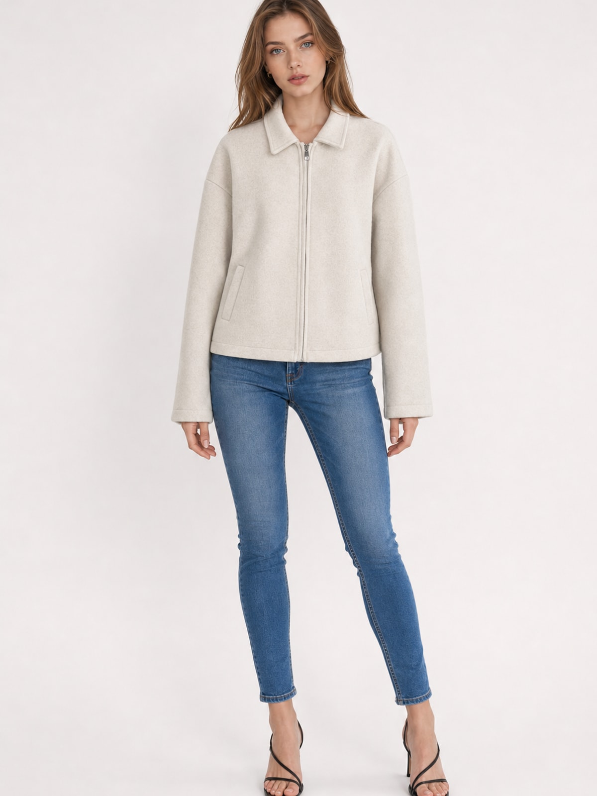 Cozy Wool Blend Cropped Jacket With Wide Collar - 6