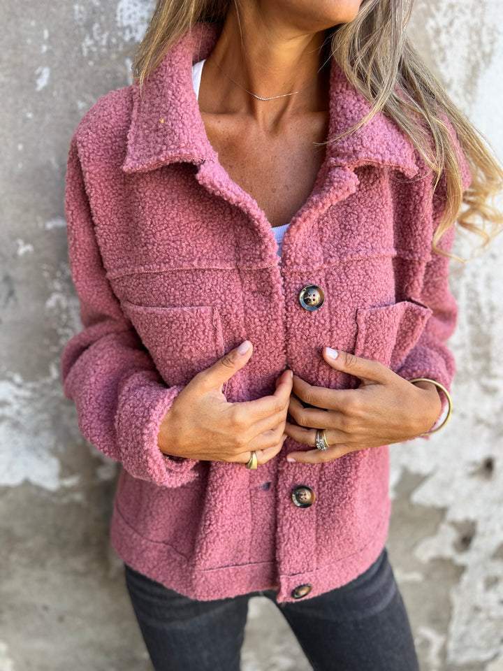 Teddy fleece button-front shacket with patch pockets - view 5